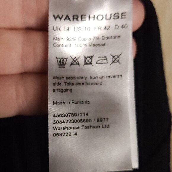 Warehouse Black Blue Silky Soft Mixed Material Shirt Dress 10 - Picture 6 of 6